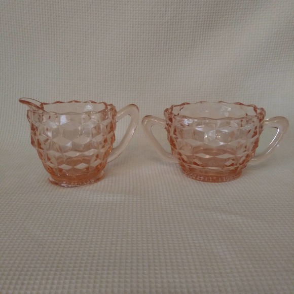 Vintage Depression Era Jeannette Creamer n Sugar Bowl in "Cube Pink" - Picture 10 of 14